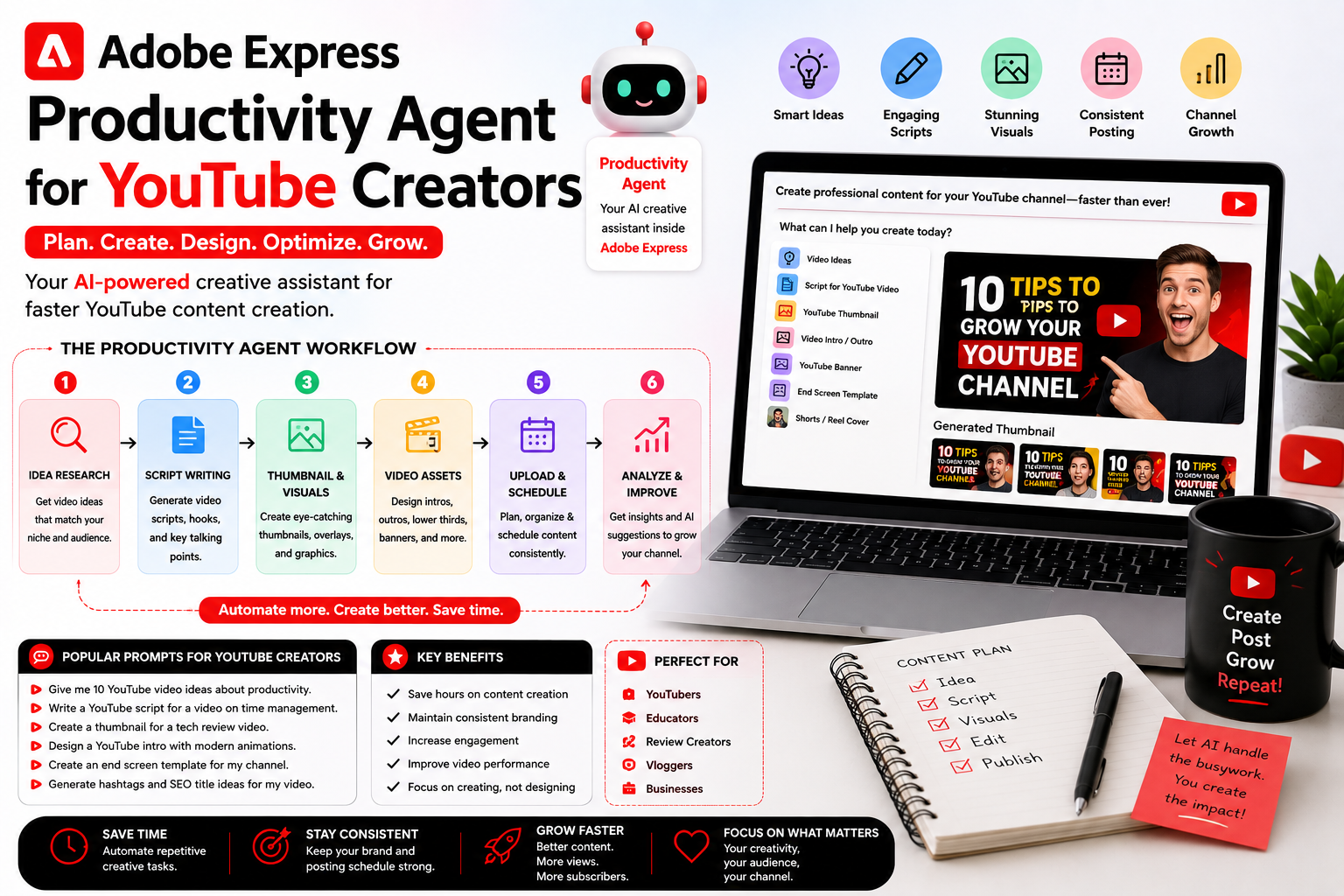 Adobe Express Productivity Agent for YouTube Creators
