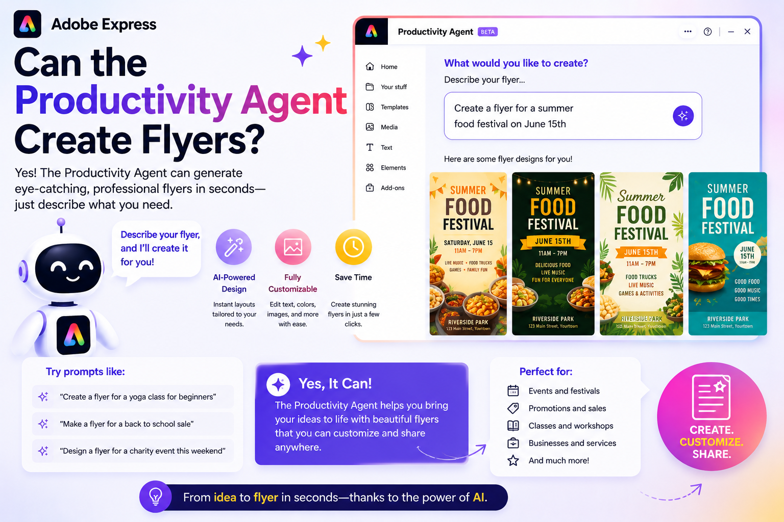 Can the Productivity Agent Create Flyers?