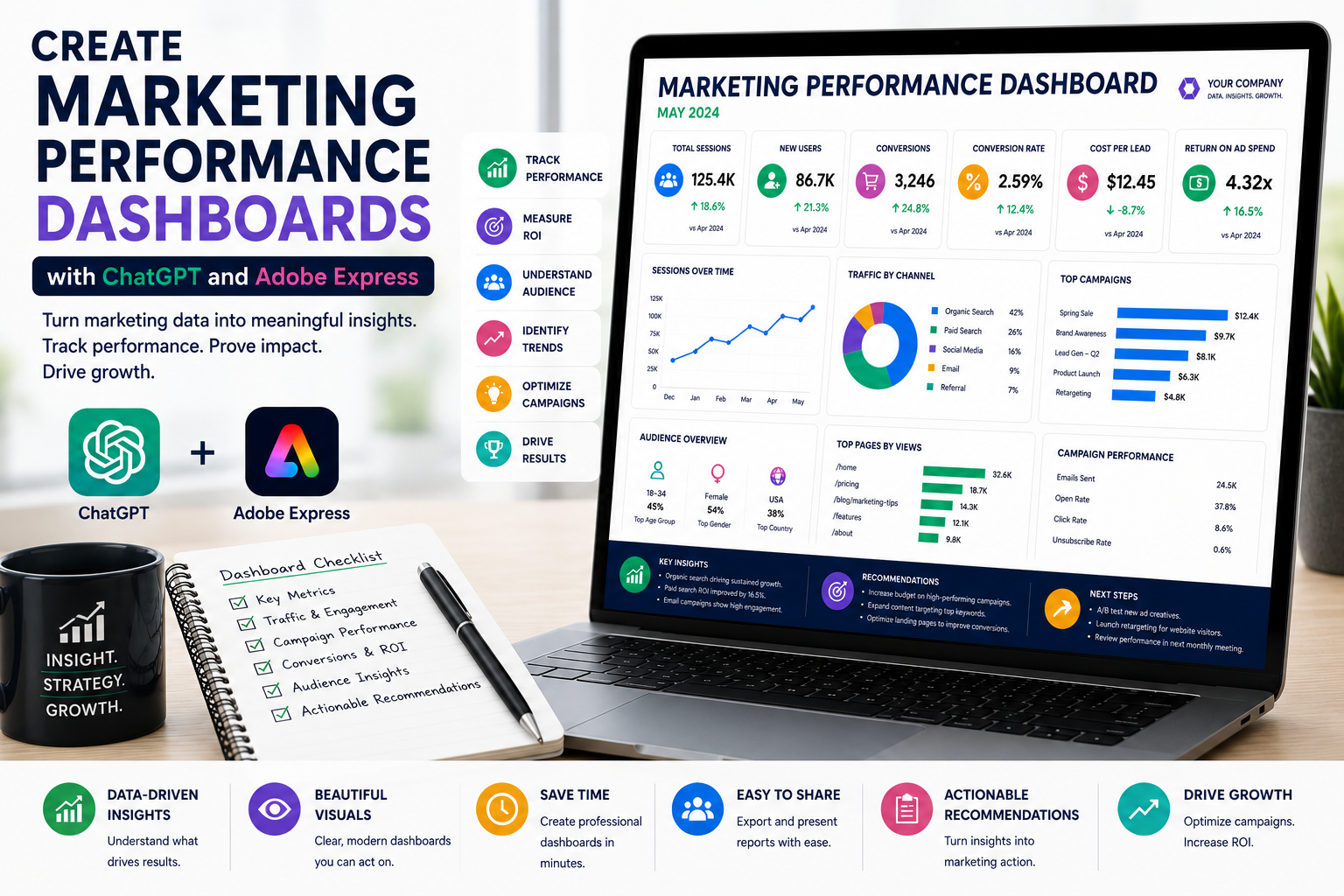 Create Marketing Performance Dashboards with ChatGPT and Adobe Express